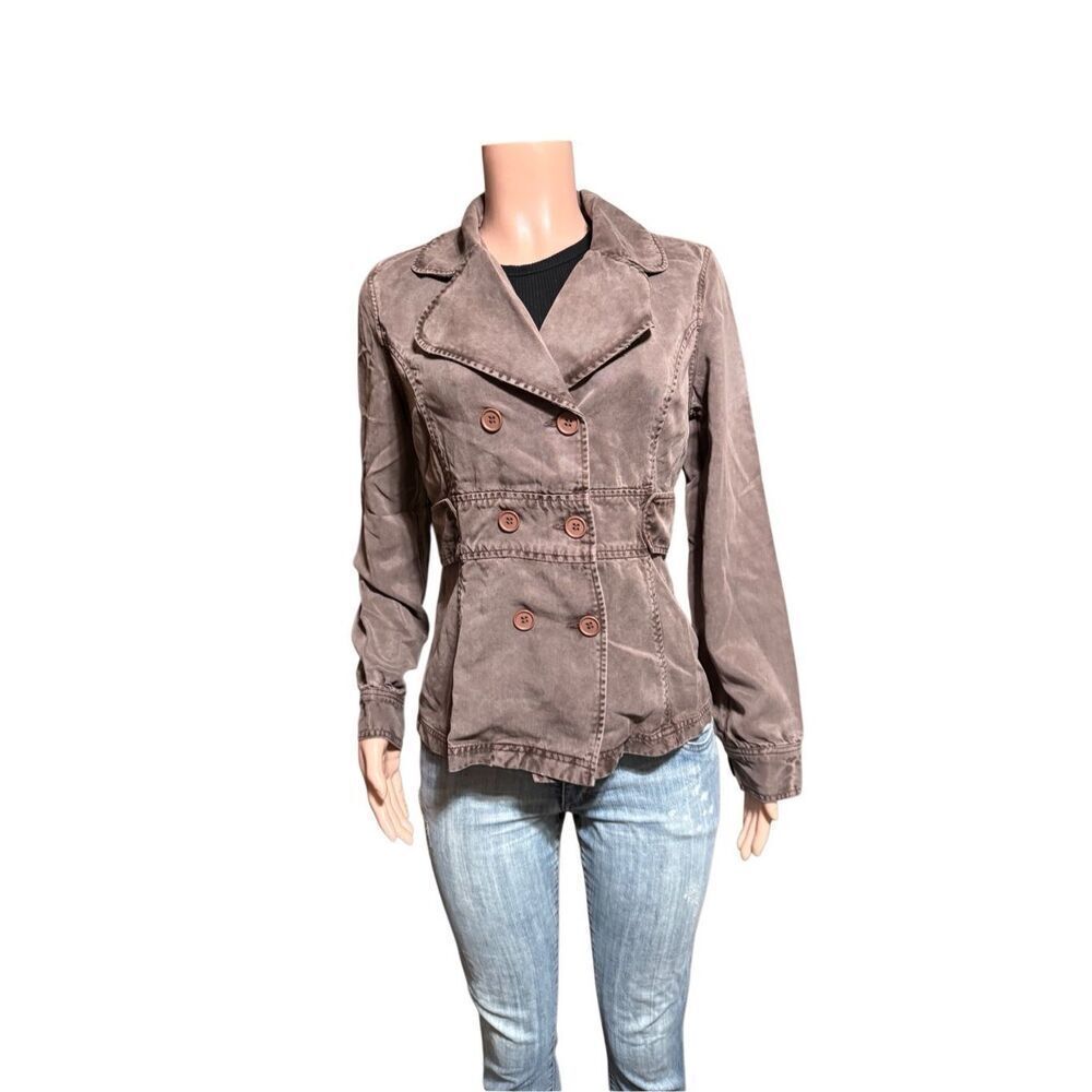 Women's long sleeve double-breasted brown Tencel blazer jacket M